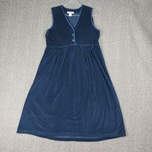 FADS WOMENS VINTAGE 80S 90S BLUE SOFT VELVET SLEEVELESS VNECK DRESS SIZE PM